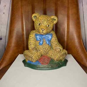 Vintage Teddy Bear Cast Iron Door Stopper Wright Studios TM Door Stop