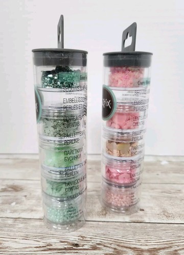 Sizzix Lot Of 2 Cherry Blossom & Green Tea Embellishments Sequins and Beads Tube - Picture 2 of 3