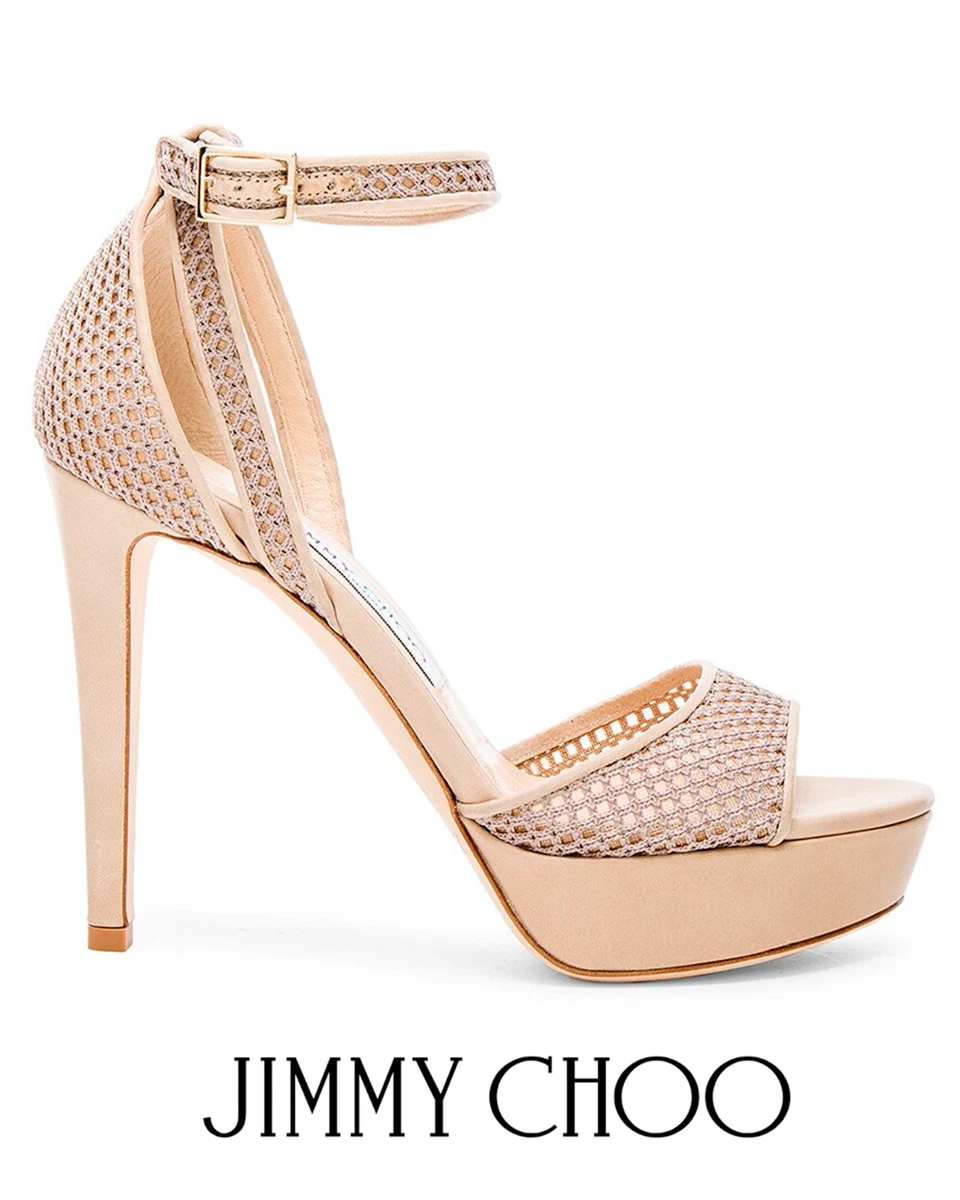 Jimmy Choo Kayden Beige Leather Mesh 36 EUR 6 US Ankle Strap Platform Sandals
