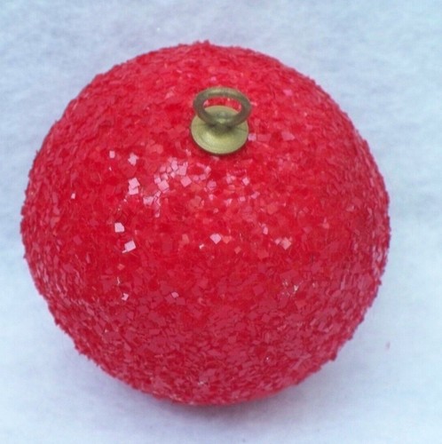 MID CENTURY RETRO VINTAGE RED GLITTER UNBREAKABLE CHRISTMAS TREE ORNAMENT - Picture 2 of 2