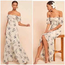 Reformation White Farrow Floral 100% Viscose Maxi Dress Women's Size 4 EUC