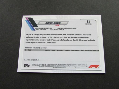 2021 Topps Chrome F1 Davide Brivio Card #82 Silver Refractor - Picture 2 of 2