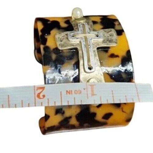 Brazalete con caparazón de tortuga ancho dorado cruz perla acento declaración religiosa - Imagen 10 de 10