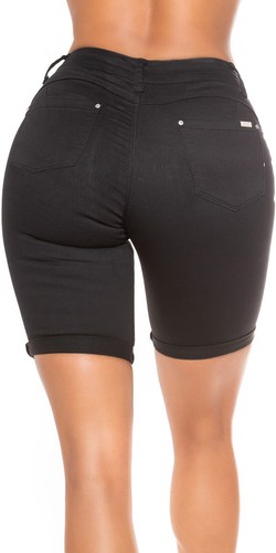 Jeans Shorts Damen High Waist Jeansshorts mit Schriftzug Print Schwarz M / 36 - Bild 5 von 7