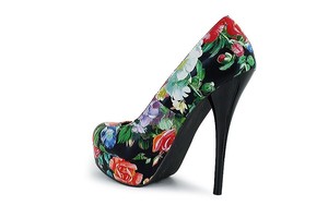 platform-heels-black-floral-shoes-size-14-pumps-Stiletto-springtime-rare