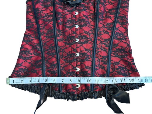 Bustier donna sexy rosso raso nero pizzo disossato corsetto L - Foto 10 di 11