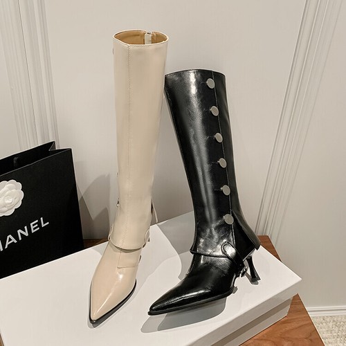 Women's Chic Leather Pointy Toe Studs Removeable Shaft Knee High Boots Shoes SUN - Picture 10 of 14
