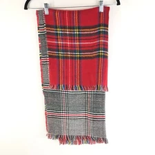 Cejon Womens Scarf Wrap Rectangle Reversible Plaid Red Black White 72x24