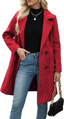 Bankeng Women Winter Wool Blend Camel Mid-Long Coat Notch Double-Breasted Lapel 