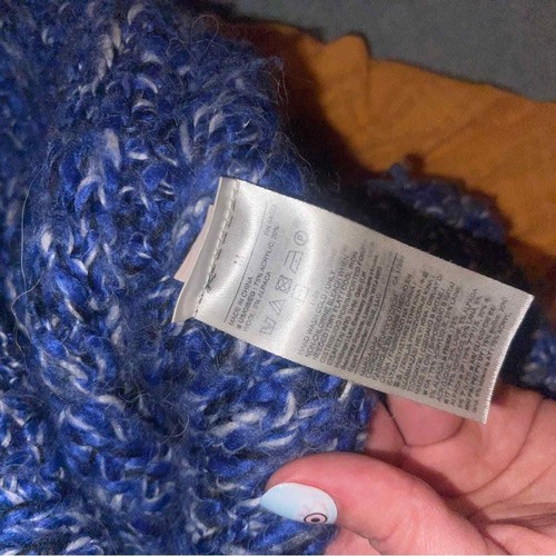 Gap Pullover Damen M Wolle Alpaka marmoriert hoch niedrig kabelgebunden Strickpullover Crew blau - Bild 4 von 5