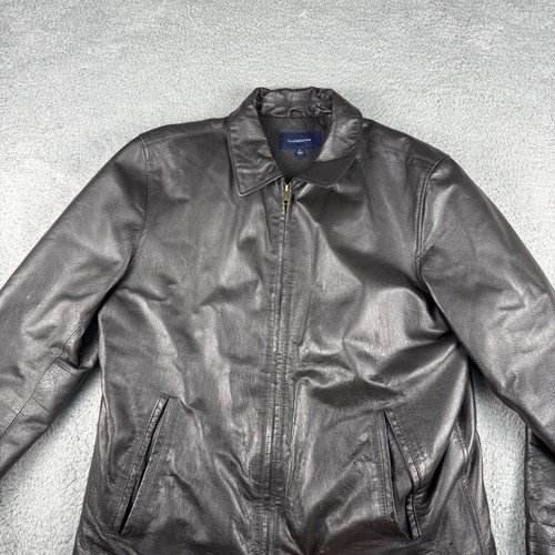 Croft & Barrow Bomber Jacket Men’s Large Dark Brown Leather Long Sleeve Full Zip - Picture 1 of 11