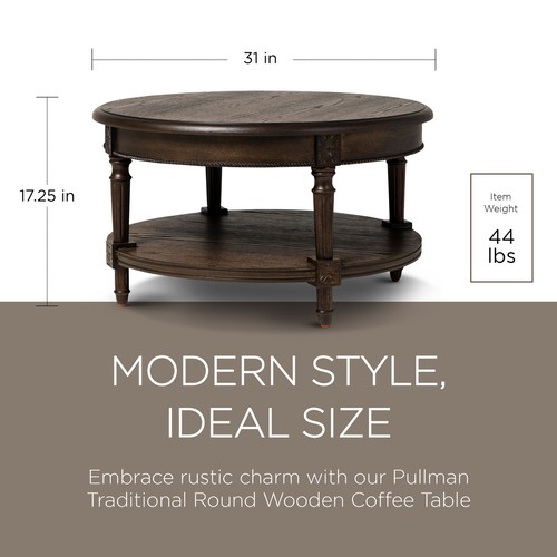 Maven Lane Pullman Traditional Wooden Coffee Table, Antiqued Brown Finish (Used) - Picture 5 of 6