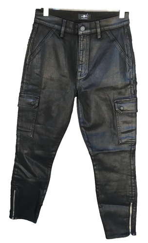 7 For All Mankind sz 28 High Rise Coated Skinny Ankle Jeans Black $238 New C6 - Picture 2 of 14