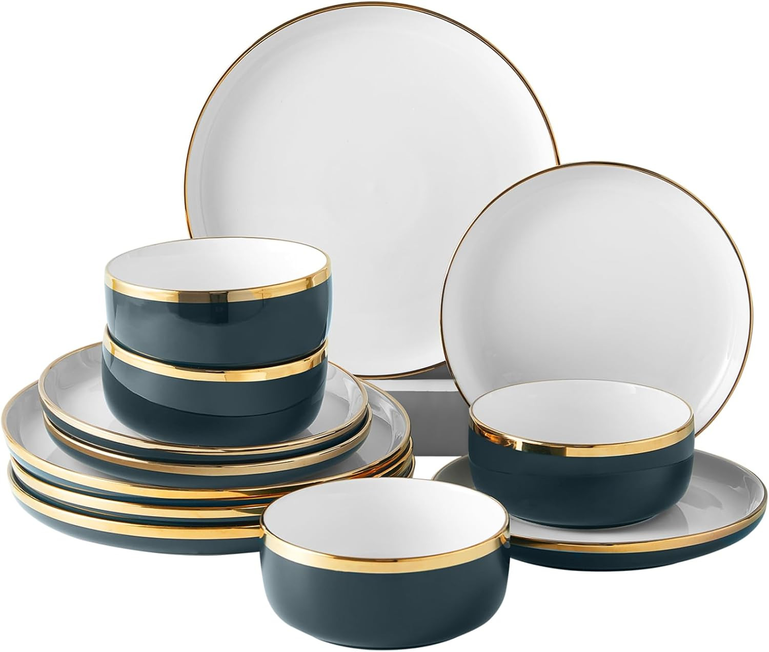 With Gold Rim For 4 - Green Elegance