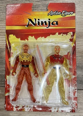 GREENBRIER ORANGE & YELLOW TRANSLUCENT NINJA ACTION FIGURES W/SWORDS - SEALED!!!