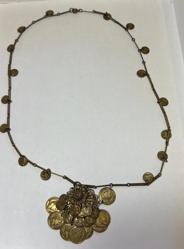 Vintage Bohemian Coins Charm Pendant Necklace Faux Napoleon Coins Cha Cha - Picture 2 of 10