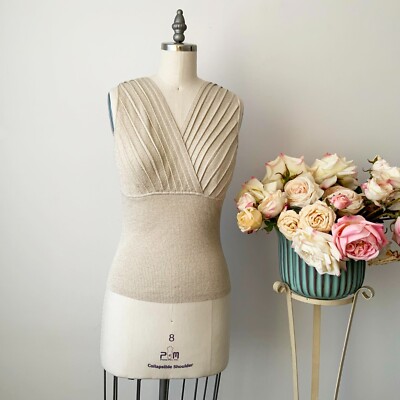 AUGUST SILK Size Small Knitted Sleeveless Silk Blend Gold Top