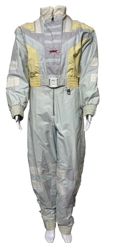 Vintage Bogner One Piece Ski Suit: White Multi Colored With Matching Gloves S/M - Picture 2 of 19