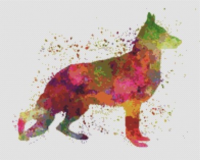 Deutscher Schäferhund Welpe Hund Aquarell. Großer, moderner, originaler Kreuzstich.