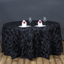 Black RIBBON ROSES 120" ROUND TABLECLOTH Fancy Wedding Party Catering Linens