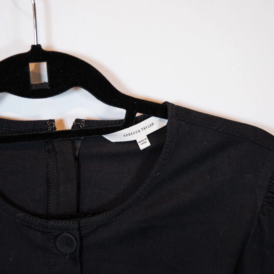 Macacão Rebecca Taylor algodão popeline leve puff meia manga amarrar cintura 2 - Imagem 2 de 4