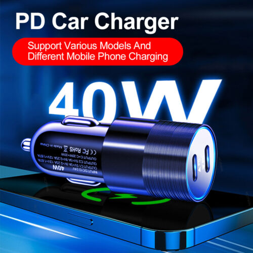 Dual Type C PD Fast 40W Car Charger Adapter For iPhone 13/12/11 Pro Max X/XS 8/7 - Picture 6 of 14