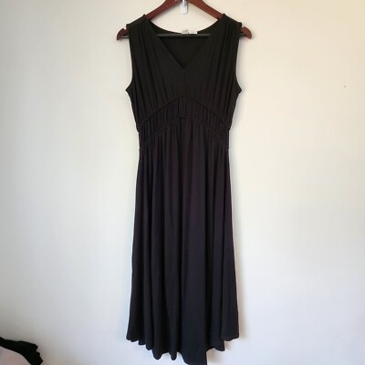 joie pleated dress Joie Sollie Sleeveless Maxi Dress Black Jersey VNeck Sz M Pleated Rufle  Bohemian
