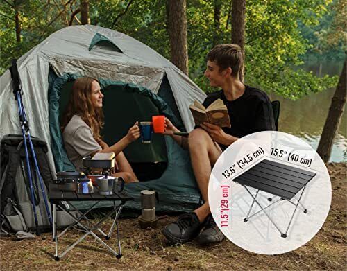 Kleiner Campingtisch Strandtisch Camping Beistelltisch zum Hochklappen Obsidianschwarz - Bild 3 von 7