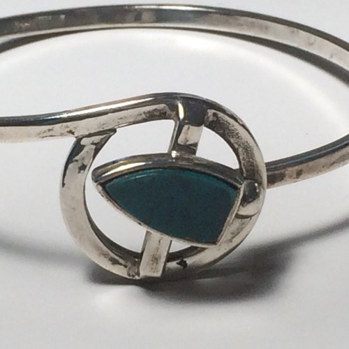 Handmade Vintage Sterling Silver Turquoise Bangle Bracelet Peru Signed
