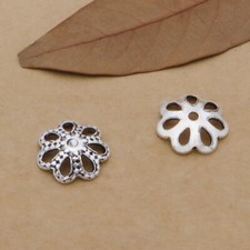 925 Sterling Silver Oxidized Flower Bead Cap Shiny Spacer for Bracelet 6mm