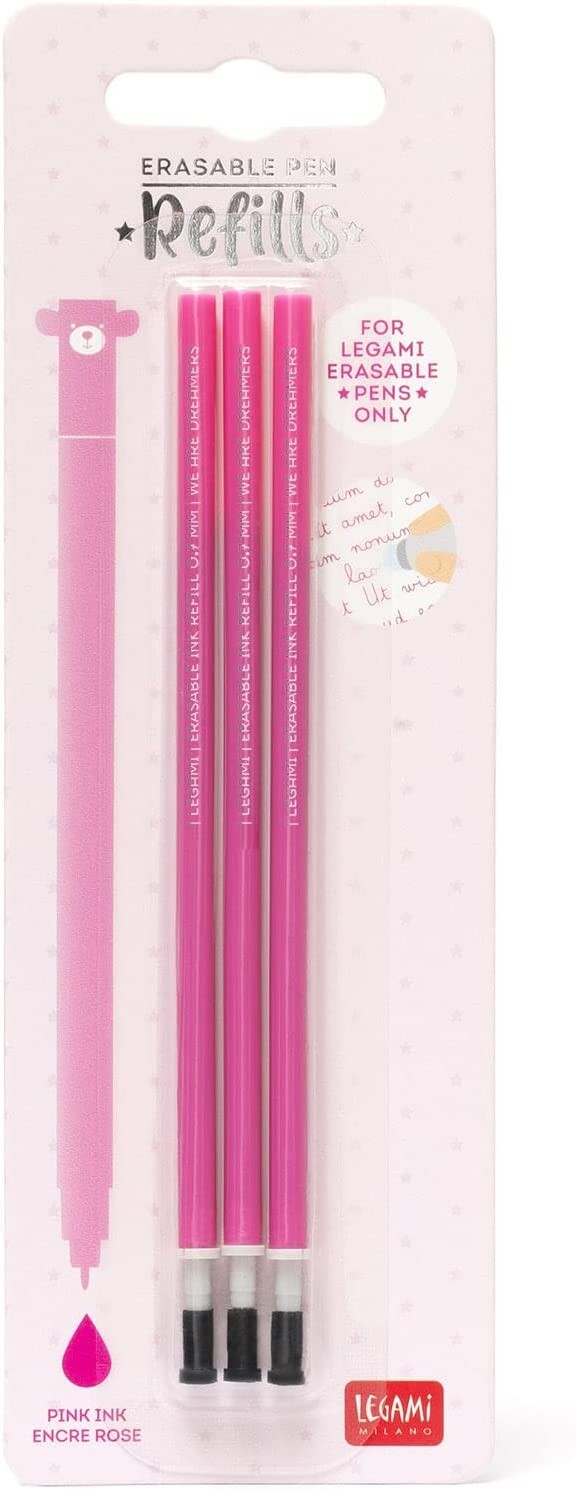 Legami Pen Refills - Pink Ink - Pack of 3 -Erasable