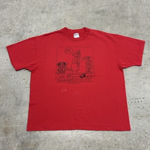Vintage 90s Funny Homeschool Comic Art Tee Red T Shirt Size X-Large XL Rare