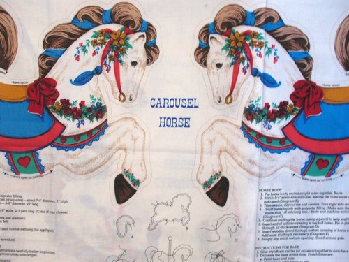 * Carousel Horse Cotton Fabric Panel w bonus Applique 18x45" 2 sided pillow NEW - Picture 6 of 9