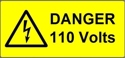 OUB4 Electrical Voltage Stickers Danger Sign 50 x 25 mm 110 / 230 / 240 / 415 / 400v