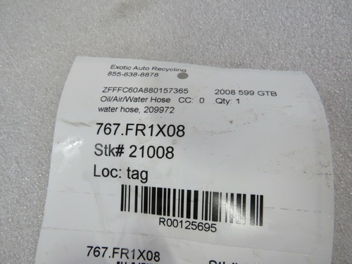 Ferrari 599 GTB, Water Return Hose, Used, P/N 209972 - Picture 5 of 5