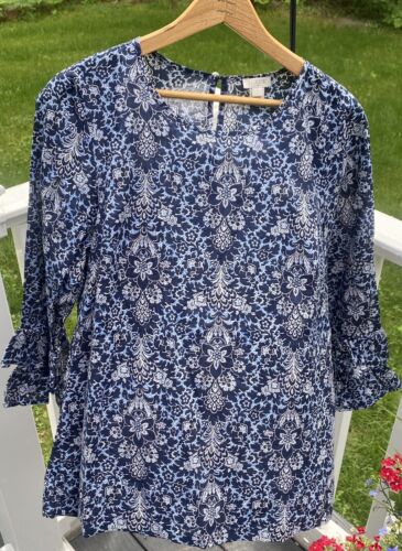 J. Crew 3/4 Ruffle Sleeve Blouse Womens Size 2 Blue Paisley Floral. M-10 - Picture 8 of 8