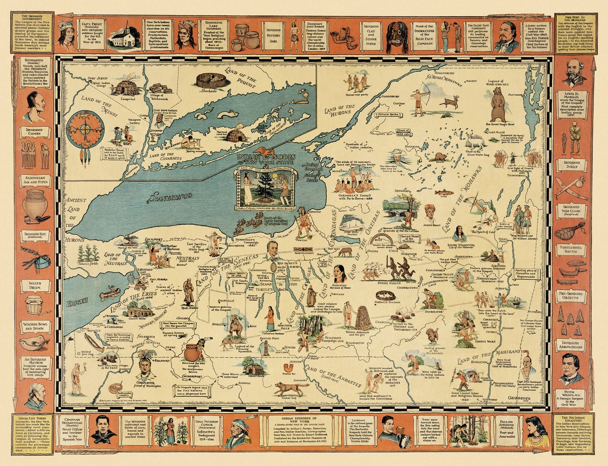 Early Map Native American Indian Episodes of New York State