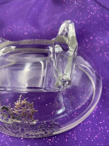 Viking Glass SCROLL FORM Springtime Silver Overlay Oval Bowl Flower Frog - Picture 22 of 24