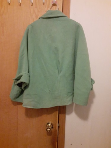 Cabi Women's Poncho Wool Blend M/L Grreen Front Pockets Button Polka Dot Lining - Picture 6 of 9