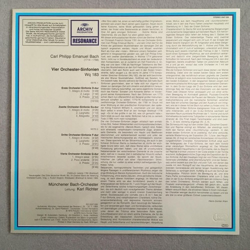 X650 C.P.E. Bach Orchestra Symphonies Richter DGG Archiv 2547 026 Stereo - Picture 3 of 3