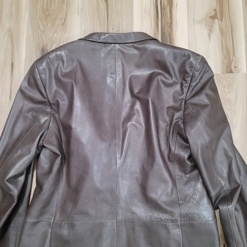 HUGO BOSS Coat Mens 46R 100% Lamb Leather Blazer Brown Button Up Pockets - Picture 11 of 14
