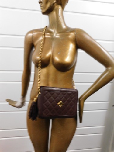 St John Brown Quilted Leather Gold Chain Medium Crossbody Tassel Bag - Picture 6 of 6