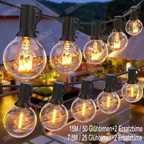 25/50x Outdoor LED Lichterkette Außen Strom Glühbirnen Außen mit G40 Birnen IP44