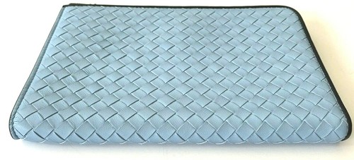 Bottega Veneta Napa Intrecciato flat Zip Leather Clutch Light Blue NIB - Picture 5 of 11