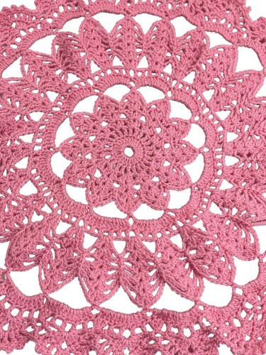 HANDMADE CROCHET Doilies Placemats x 2 NEW Round Pink Mandala 48cm Diameter - Picture 4 of 5