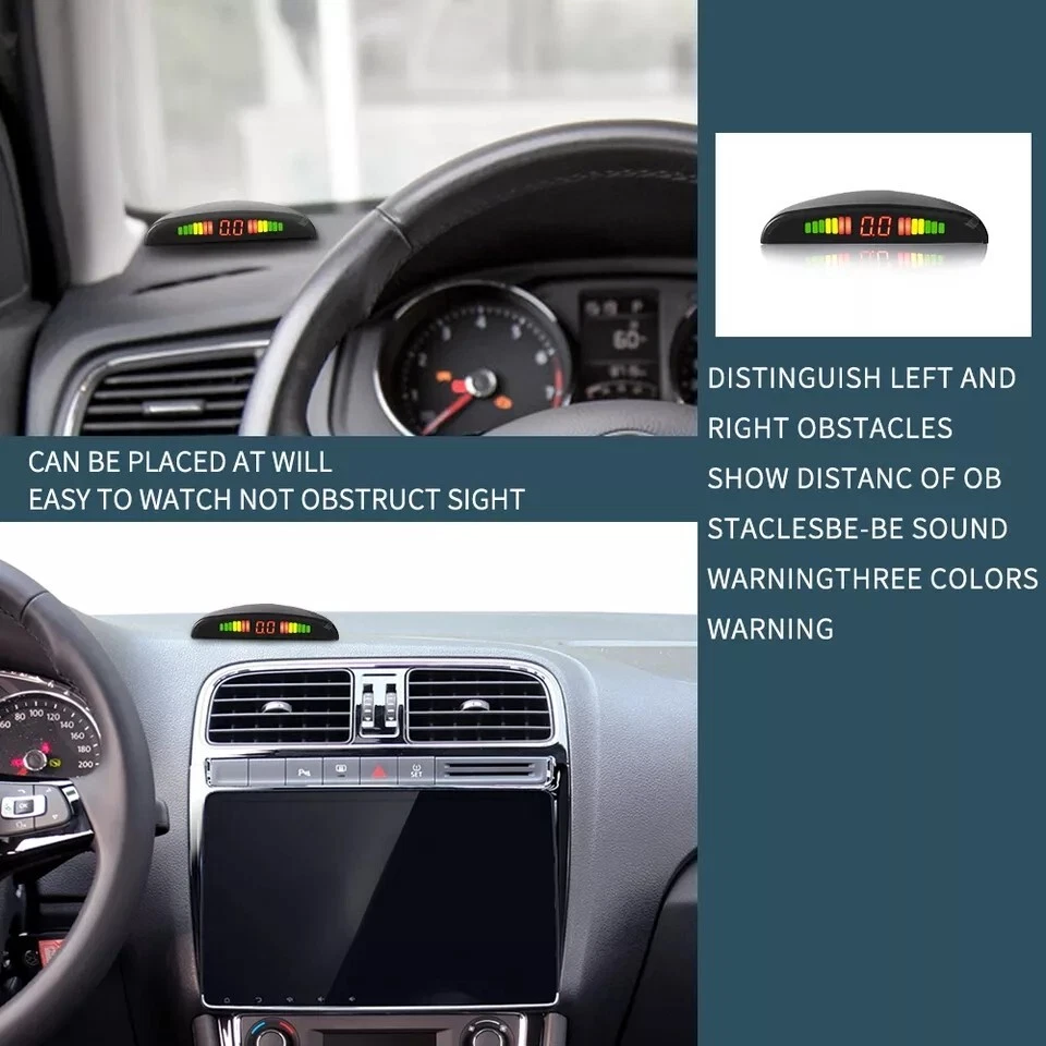 4 Sensors Car Reverse Parking Alarm System W/ LED Display Radar Sound Alert Kit - Image 2 of 4