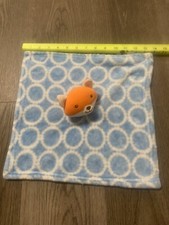 HB Blue Circular Print Orange Fox Plush Lovey Security Blanket 14x14