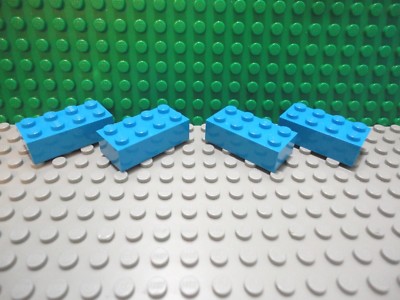Lego 4 Medium Azure Blue 1x2 brick block NEW
