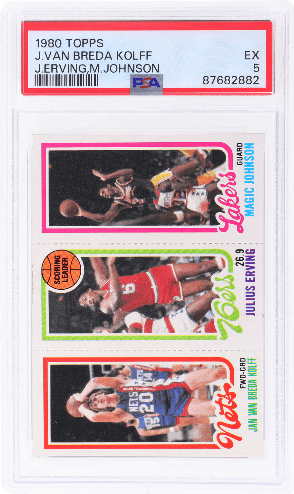1980 Topps Jan Van Breda Kolff/Julius Erving/Magic Johnson #146 PSA 5