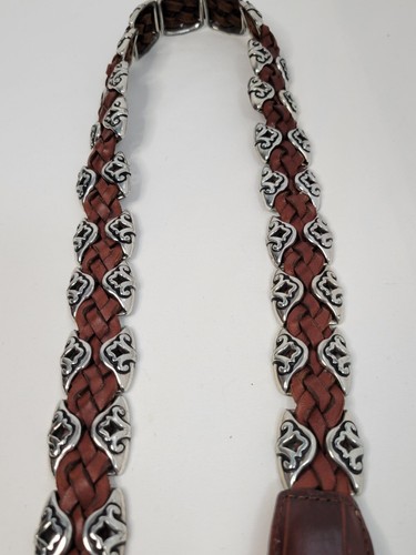 Brighton 1996 Belt Women's Size L Brown Braided Leather Silver Accent 91807 VTG - Picture 6 of 11